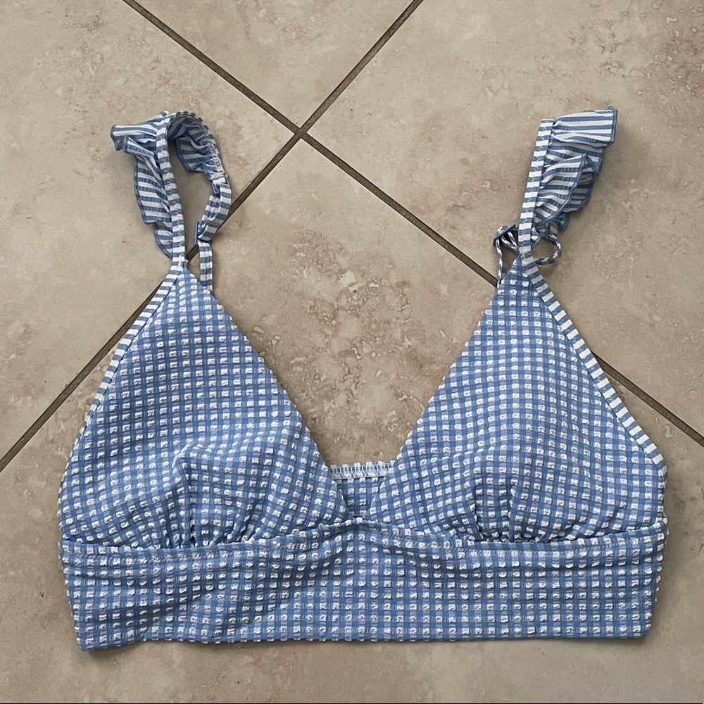 Aerie Blue Gingham Swim Top